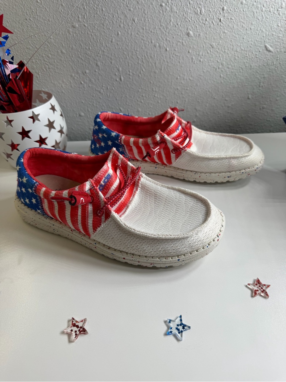 Hey Dude Women's Slip-On Flats - Red, White & Blue Flag Print - Picture 3 of 6
